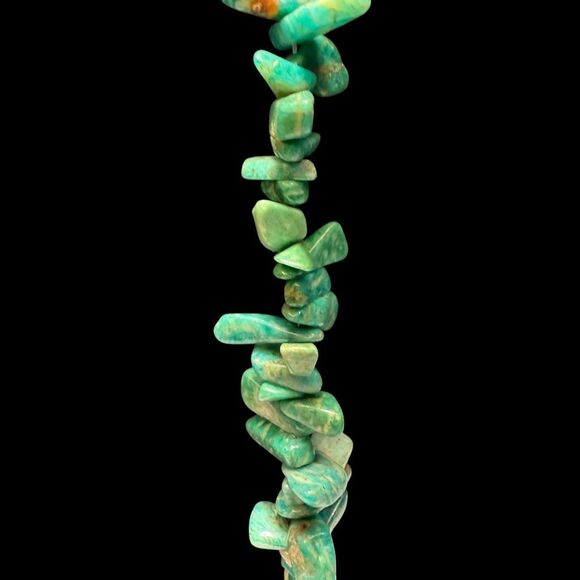 AMAZONITE Vintage Gemstone Long Green Blue Genuine Stone Necklace Similar to Tur - Picture 4 of 8